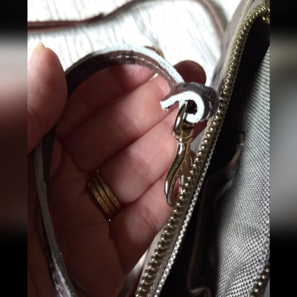 Dooney & Bourke Taupe Ostrich Embossed Leather Letter Carrier Crossbody Purse - Picture 7 of 10